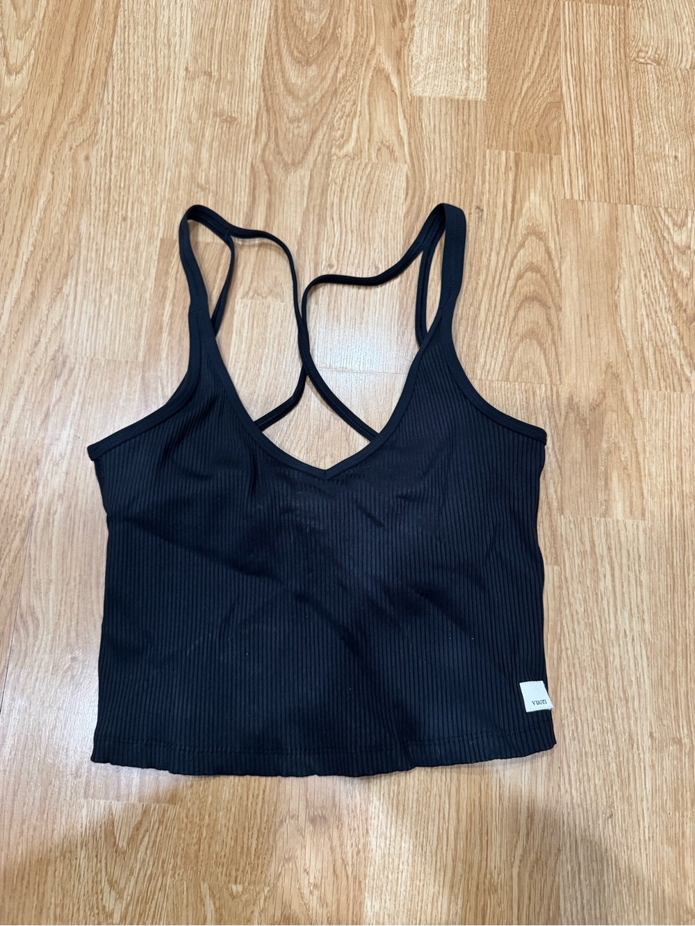 Vuori Black Ribbed Strappy Cropped Tank